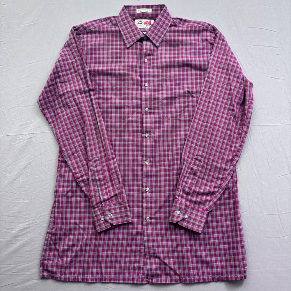 Arrow Sport Mens LT Tall Long Sleeve Plaid Button Down‎ Shirt Maroon Gray Check